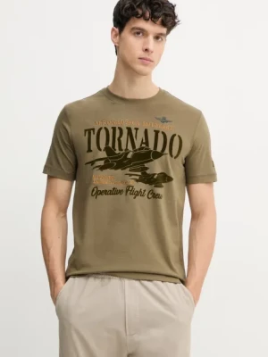 Aeronautica Militare t-shirt bawełniany męski kolor zielony z aplikacją TS2405J641