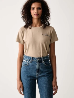 Aeronautica Militare T-shirt damski bawełniany z elastanem beżowy