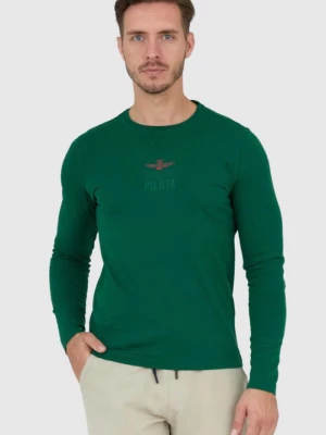 AERONAUTICA MILITARE Zielony longsleeve męski z wyszywanym logo