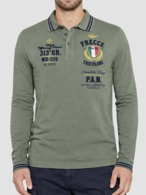 AERONAUTICA MILITARE Zielony longsleeve polo P.a.n. With Flock Prints, Rozmiar 3XL