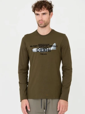 AERONAUTICA MILITARE Zielony męski longsleeve bawełniany, Rozmiar XL