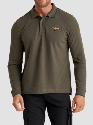 AERONAUTICA MILITARE Zielony męski longsleeve polo Piqué