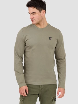 AERONAUTICA MILITARE Zielony męski longsleeve z drobnym logo