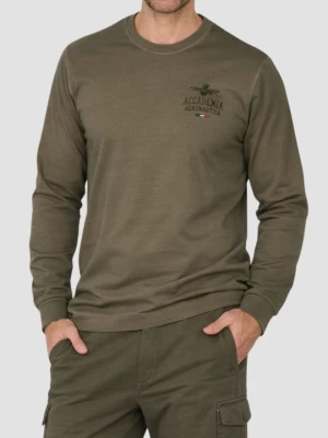 AERONAUTICA MILITARE Zielony męski longsleeve z haftowanym logo, Rozmiar XXL