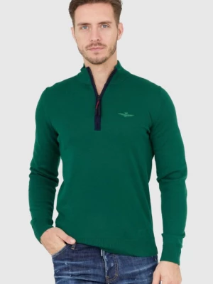 AERONAUTICA MILITARE Zielony sweter męski z suwakiem