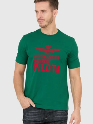 AERONAUTICA MILITARE Zielony t-shirt męski z aksamitnym logo