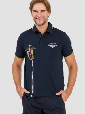 AERONAUTICA MILLITARE Granatowa koszulka polo Tricolor trails embroidered Aeronautica Militare
