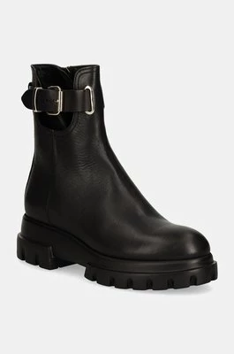 AGL botki skórzane Chunky Lowboot damskie kolor czarny na płaskim obcasie D756593PGKA2131013