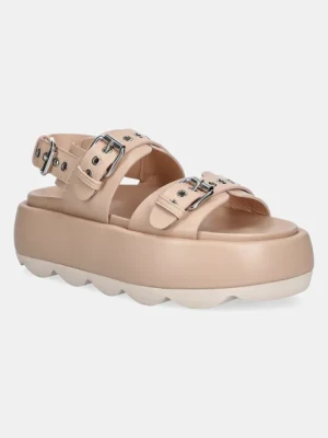 AGL sandały skórzane Gwendoline Sporty damskie kolor beżowy na platformie D690008PHSOFTY0551