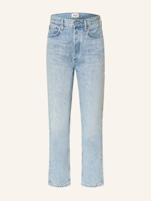 Agolde Jeansy Straight Riley Crop blau