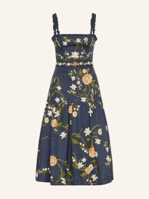 Agua By Agua Bendita Lniana Sukienka Nispero Valle Z Falbanami blau