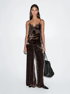 Aksamitny Top Bieliźniany - Brązowy - - Massimo Dutti - Kobieta