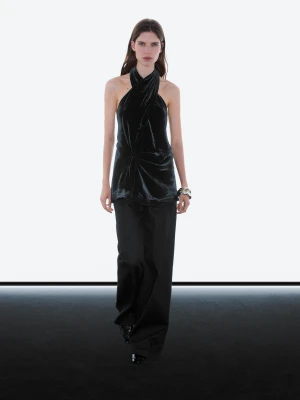 Aksamitny Top Z Dekoltem Halter - Czarny - - Massimo Dutti - Kobieta