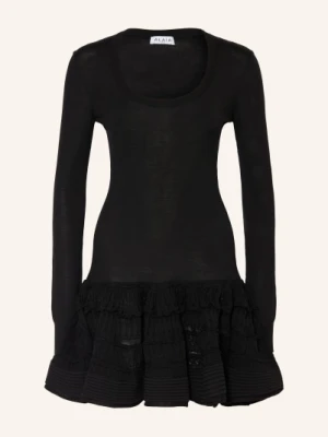 Alaïa Sukienka Z Dzianiny Z Falbanami schwarz ALAÏA