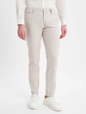 Alberto Męskie spodnie materiałowe - ROB Linen Stripe slim fit Mężczyźni Bawełna beżowy|szary w paski,