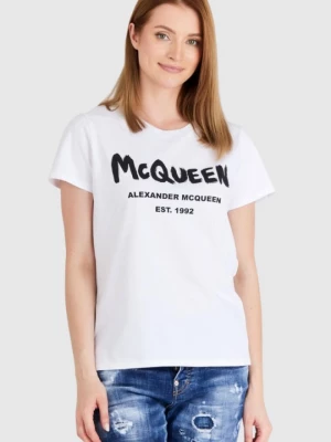 ALEXANDER MCQUEEN Biały t-shirt damski z logo