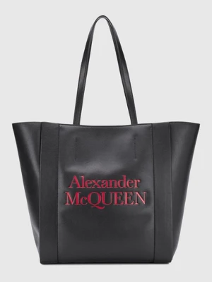 ALEXANDER MCQUEEN Czarna skórzana shopperka z czerwonym logo