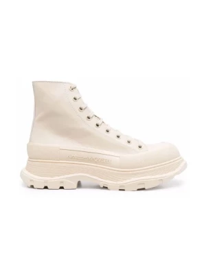 Alexander McQueen, Podnieś swój styl sneakerów dzięki tym skórzanym/nappa szarym beżowym butom Beige, male,