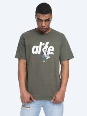 Alife t-shirt bawełniany Boostin kolor zielony wzorzysty ALISS20-58 HUNTER GREEN/WHITE ALISS20.58-HUNTER.GRE