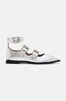 AllSaints baleriny skórzane Susan Buckle Shoe kolor srebrny W123FB