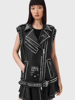 AllSaints bezrękawnik skórzany BILLIE kolor czarny przejściowa oversize W051LC