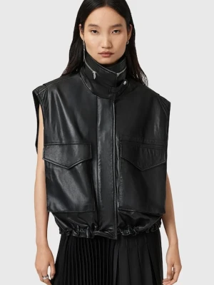 AllSaints bezrękawnik skórzany CLAY kolor czarny przejściowy W040LD