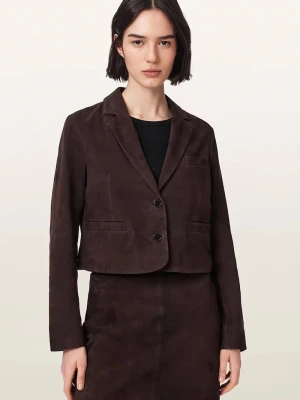 AllSaints blezer damski zamszowy APTON SUEDE brązowy