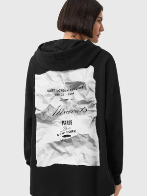 AllSaints bluza bawełniana ETTI damska kolor czarny z kapturem wzorzysta W054JD