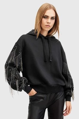 AllSaints bluza bawełniana LENNON TASSEL damska kolor czarny z kapturem z aplikacją W002JA