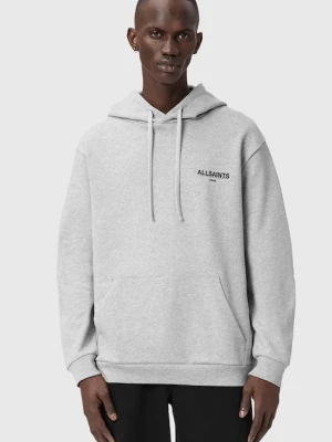 AllSaints bluza bawełniana męska kolor szary z kapturem wzorzysta M022ND