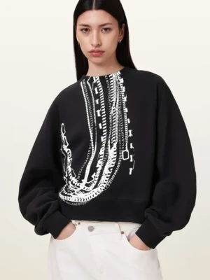 AllSaints bluza bawełniana METALLO DANA damskie kolor czarny z nadrukiem W040JC