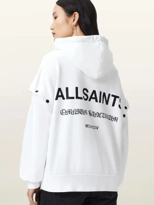AllSaints bluza bawełniana OMNIUM damska kolor biały z kapturem gładka W268JB