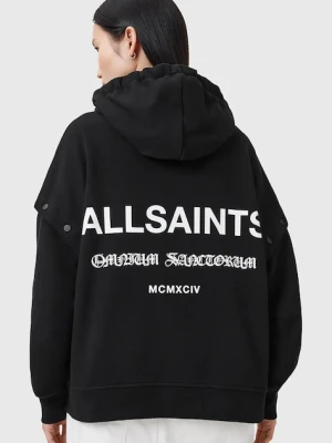AllSaints bluza bawełniana OMNIUM damska kolor czarny z kapturem gładka W268JB