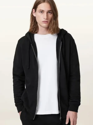 AllSaints bluza bawełniana RAVEN męska kolor czarny z kapturem gładka M028NA