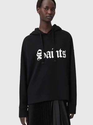 AllSaints bluza bawełniana SAINT damska kolor czarny z kapturem z nadrukiem W140JD