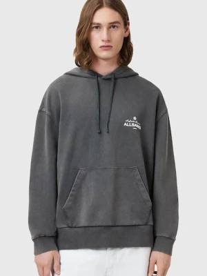 AllSaints bluza bawełniana SOLEIL męska kolor szary z kapturem z nadrukiem M016NC