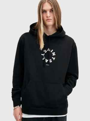 AllSaints bluza bawełniana TIERRA męska kolor czarny z kapturem z nadrukiem M036NB