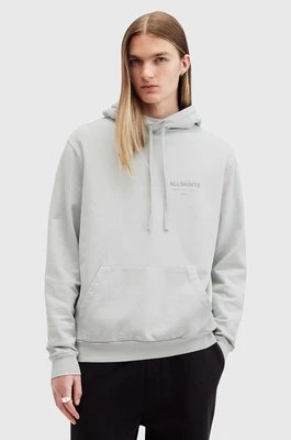 AllSaints bluza bawełniana UNDERGROUND męska kolor szary z kapturem z nadrukiem M034NB