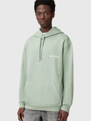 AllSaints bluza bawełniana UNDERGROUND męska kolor zielony z kapturem z nadrukiem M034NB