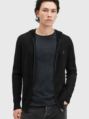 AllSaints bluza rozpinana z kapturem męska wełniana czarny
