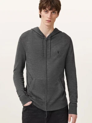 AllSaints bluza rozpinana z kapturem męska wełniana szary