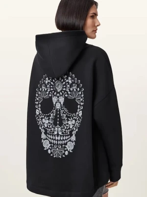 AllSaints bluza SHKULL damska kolor czarny z kapturem W144JC