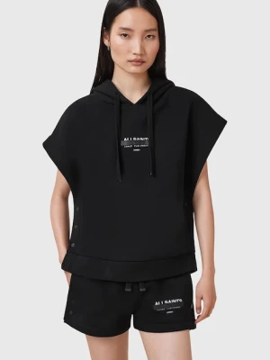 AllSaints bluza SORRI damska kolor czarny z kapturem z nadrukiem W093JC