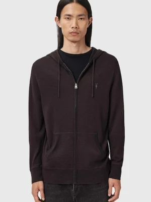 AllSaints bluza wełniana MODE MERINO ZIP HOOD kolor brązowy z kapturem melanżowa M084KB