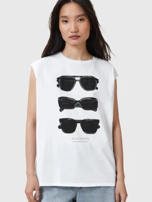 AllSaints bluzka bawełniana SUNNIES damska kolor biały z nadrukiem W163JC
