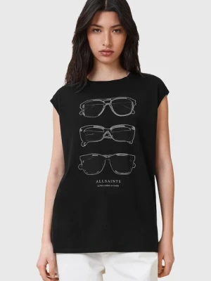 AllSaints bluzka bawełniana SUNNIES damska kolor czarny z nadrukiem W163JC
