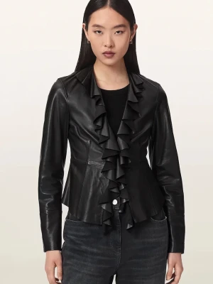 AllSaints bluzka koszulowa damska skórzana LUANA LEA SHIRT czarny