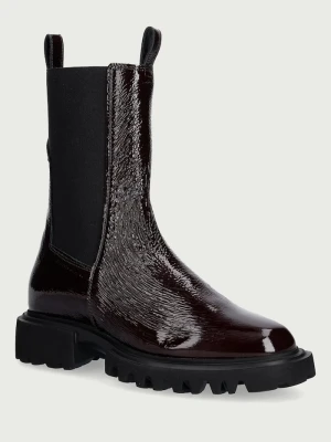 AllSaints botki na platformie damskie skórzane Hallie Boot Patent brązowy