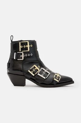 AllSaints botki skórzane Jane Buckle Boot damskie kolor czarny na słupku W019FB