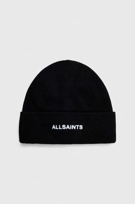 AllSaints czapka z domieszką wełny kolor czarny z grubej dzianiny